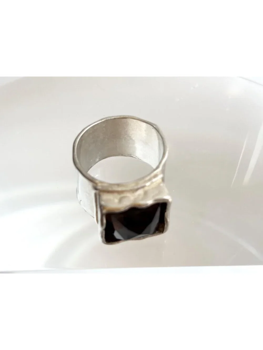 Chunky Smokey Quartz Gemstone Minimalist Sterling Silver 925 Vintage Ring - sz 7